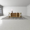 Perspective lifestyle shot featuring the sideboard styled with professional office decor and a contemporary black chair