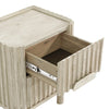 Side-angle view of the open drawer highlighting the deep storage capacity and the tactile texture of the fluted drawer front