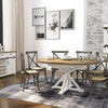Studio lifestyle shot featuring the Provence round table styled with four matching cross-back dining chairs on a grey textured rug