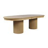 High-angle perspective view showcasing the balanced proportions and contemporary aesthetic of the light oak dining table