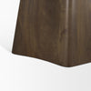 Close-up shot focusing on the unique vertical faceted panels and solid wood texture of the pedestal support
