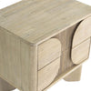 Perspective detail shot focusing on the high-quality wood joinery and architectural slatted drawer fronts