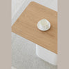 Overhead view of the smooth natural wood grain surface on Sereno side table