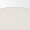 Close-up high-angled view highlighting the soft textured cream fabric and the smooth natural wood grain of the support frame