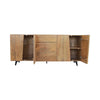 Angle perspective view with all doors open highlighting the depth of the cabinet and the natural wood interior