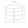 Technical line drawing showing the height and width dimensions for the Siel triple-stacked upholstered ottoman