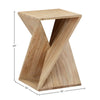 Product view highlighting the 16 inch square top and 24 inch height dimensions of the architectural wood side table
