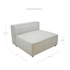 Product dimensions diagram for the Skive armless modular chair unit showing height and width
