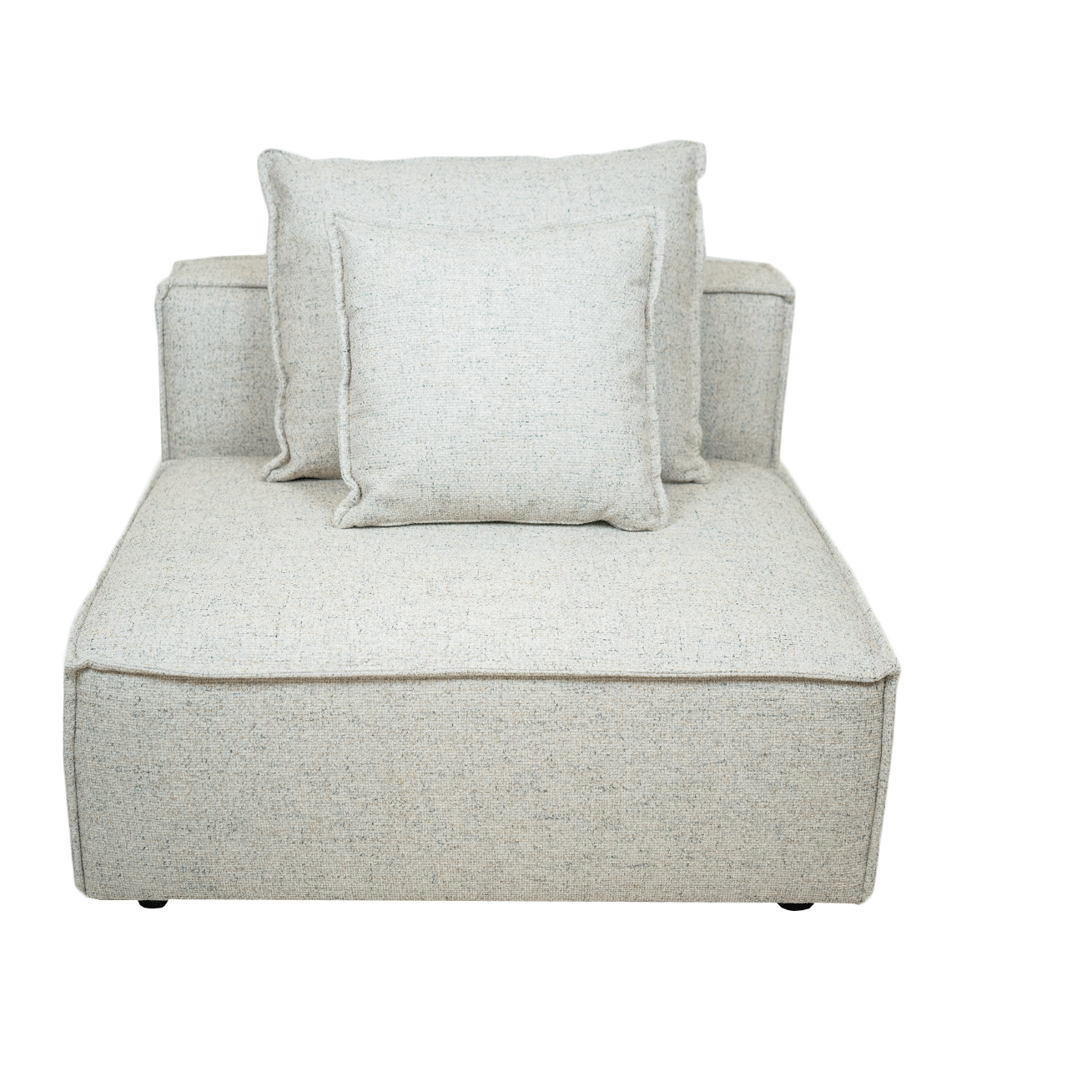 Full view of the Skive 5 Piece Modular Set in Quartz grey fabric featuring multiple matching back pillows