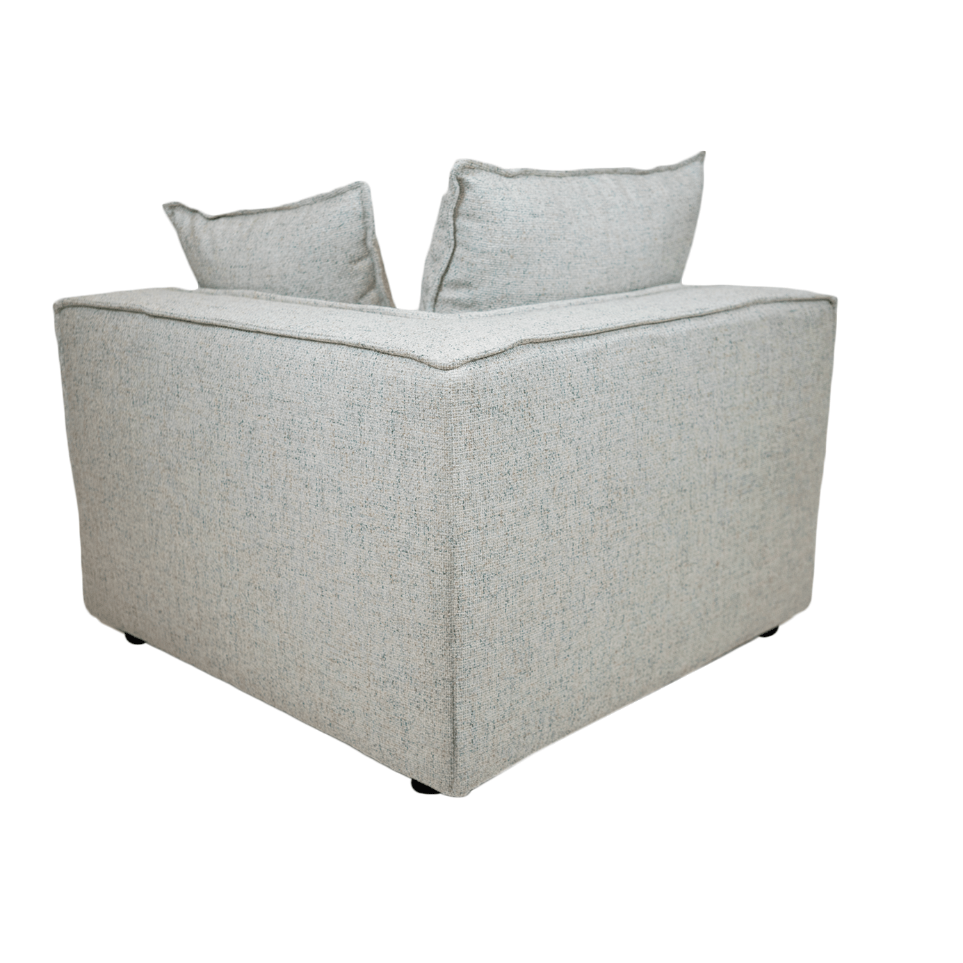 Full view of the Skive 5 Piece Modular Set in Quartz grey fabric featuring multiple matching back pillows