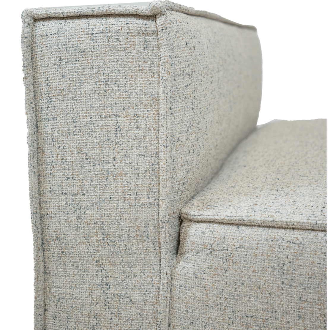 Full view of the Skive 5 Piece Modular Set in Quartz grey fabric featuring multiple matching back pillows