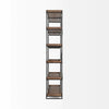Side profile view showcasing the narrow depth and architectural silhouette of the wood tray and metal frame unit