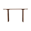 Side profile view highlighting the rounded ends of the tabletop and the elegant vertical slab leg support