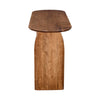 Side profile view highlighting the rounded ends of the tabletop and the elegant vertical slab leg support