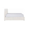 Side profile view showcasing the low-slung upholstered base and the slender depth of the cushioned headboard