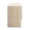 Side profile view showcasing the deep storage capacity and the clean vertical lines of the solid wood frame