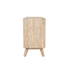 Side profile view showcasing the deep storage capacity and clean vertical lines of the wood frame