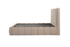 Side profile view showcasing the low-profile upholstered base and the elegant height of the channel-tufted headboard