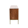 Side profile view highlighting the slim depth of the cabinet and the elegant gold brass metal leg base