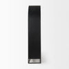 Side profile view showcasing the deep architectural curve and slim depth of the black cabinet
