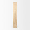 Side profile view highlighting the slim architectural depth and clean vertical lines of the blonde wooden shelving unit