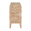Side profile view showcasing the depth of the cabinet and the clean vertical lines of the matching burl wood frame