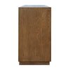 Side profile view of the dark oak cabinet showcasing the deep vertical storage capacity and minimalist silhouette