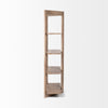 Side profile view showcasing the slim structural depth and the uniform light brown finish of the open-shelf unit
