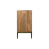 Side profile view showcasing the deep storage unit and the elegant minimalist gold-finished metal leg base