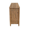 Side profile view showcasing the deep storage unit and the clean architectural lines of the vertical slat design