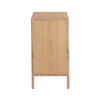Side profile view showcasing the depth and smooth wood finish of the small accent cabinet