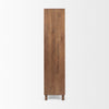 Side profile view showcasing the deep storage capacity and the minimalist cylindrical wood leg base
