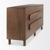 Side profile view showcasing the depth of the unit and the minimalist cylindrical wood legs