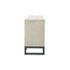 Side profile view showcasing the depth of the cabinet and the architectural silhouette of the black metal sled base
