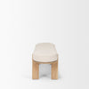 Side view showcasing the clean vertical leg lines and the rounded edge of the oatmeal fabric seat cushion