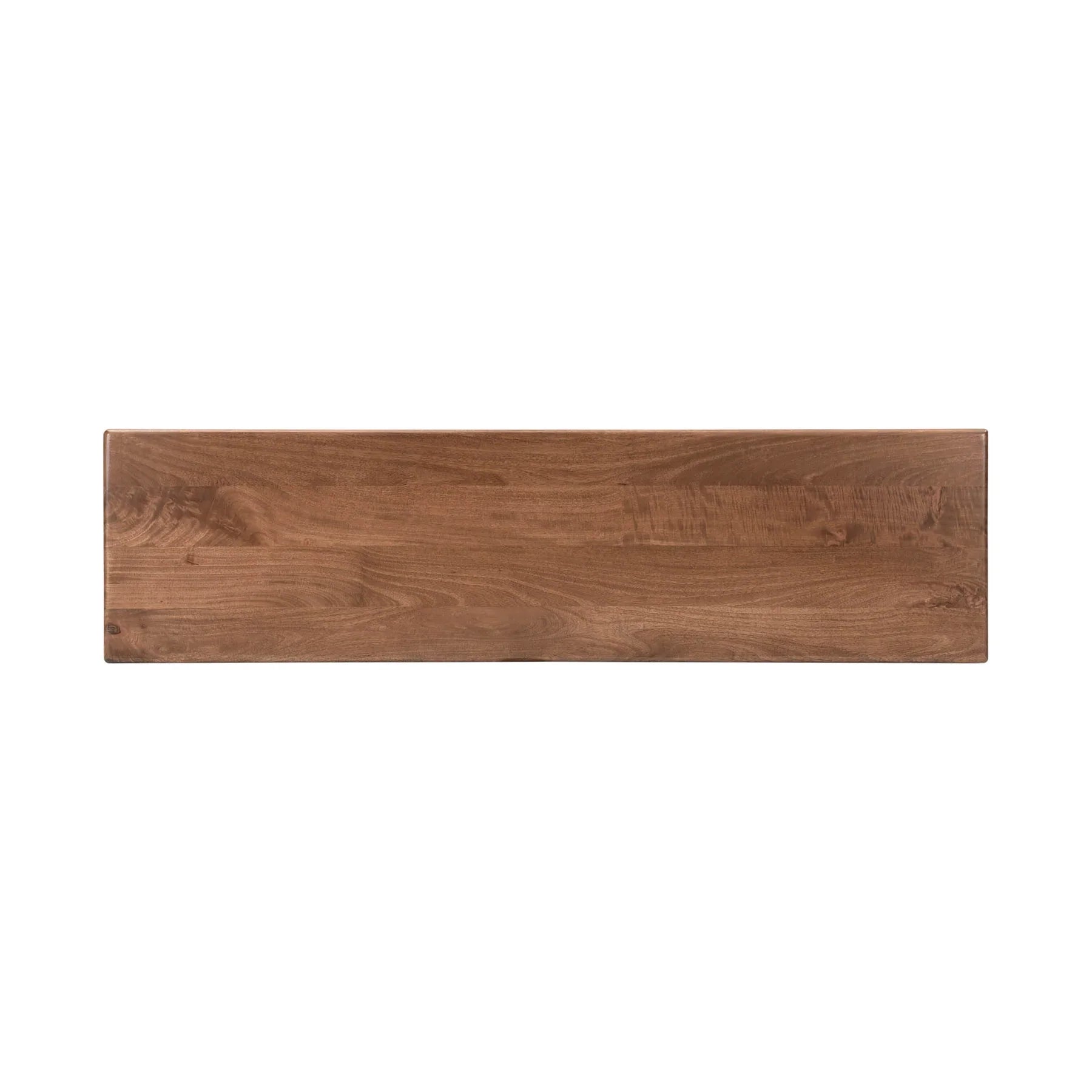 Front view of the Dallas dining bench in a rich walnut wood finish featuring a minimalist rectangular seat and thick slab legs