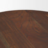 Close-up high-angle view showcasing the natural organic wood grain and smooth polished finish of the circular tabletop