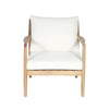 Sonoma outdoor club chair with teak frame and white cushions front view