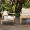 Sonoma outdoor club chair with white cushions styled on outdoor patio