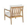 Sonoma outdoor club chair with teak frame and white cushions rear angled view