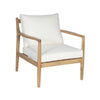 Sonoma outdoor club chair with teak frame and white cushions side profile