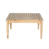 Direct view of the slatted wood tabletop design on the Sonoma square coffee table for proper drainage