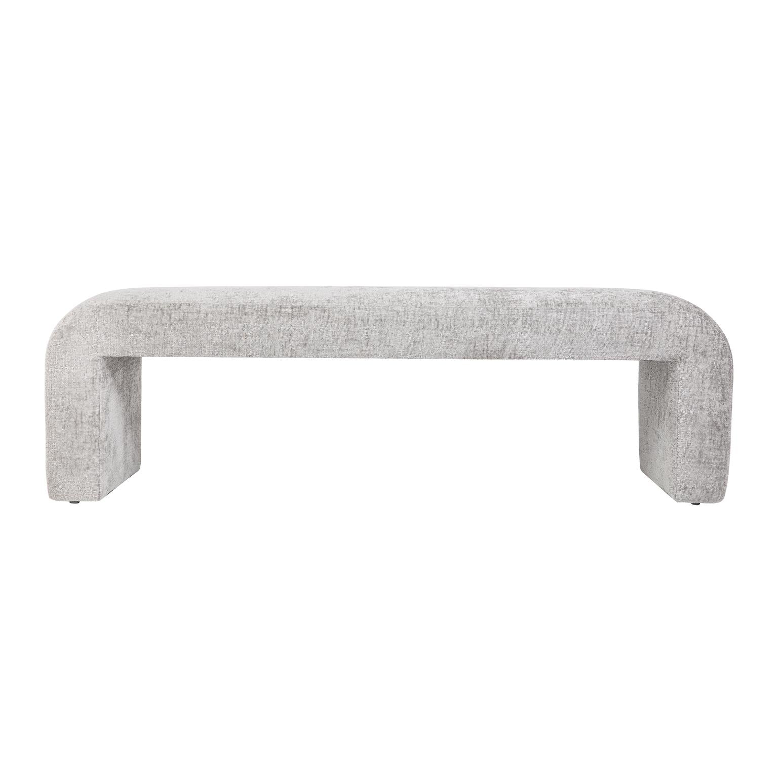 Front view of the Sophia large accent bench featuring a seamless waterfall silhouette and cream textured upholstery