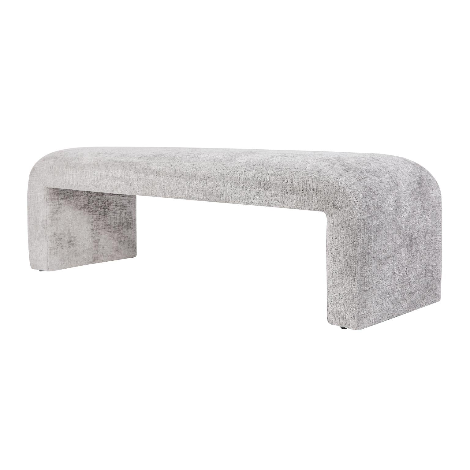 Front view of the Sophia large accent bench featuring a seamless waterfall silhouette and cream textured upholstery