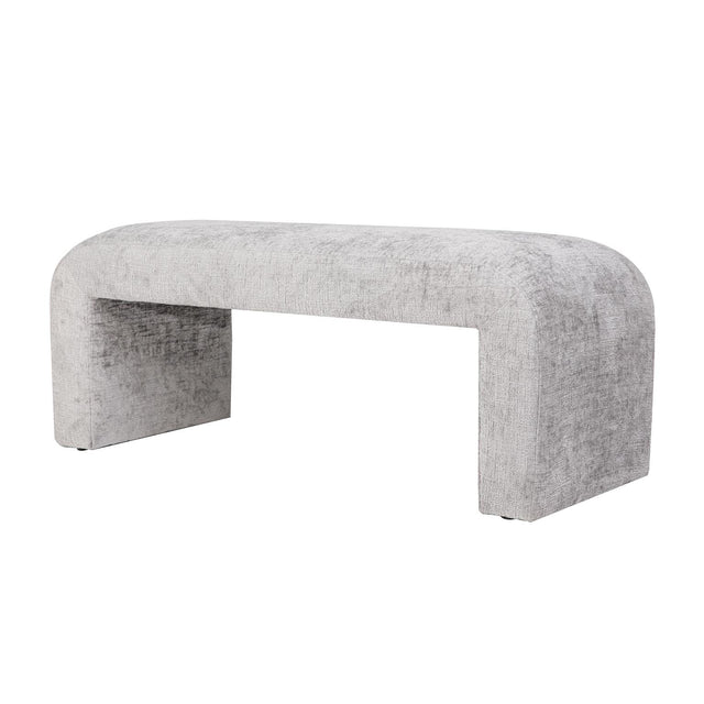Front view of the Sophia small bench featuring a seamless waterfall silhouette and cream textured upholstery