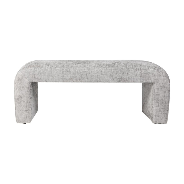 Front view of the Sophia small bench featuring a seamless waterfall silhouette and cream textured upholstery