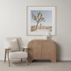 Lifestyle view of Sorina fluted wood cabinet styled in a modern living space