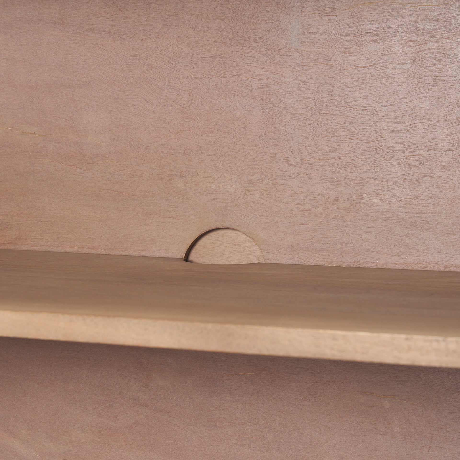 Sorina accent cabinet in light brown wood with reverse fluted arch pattern and curved top