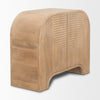 Rear angle view of the Sorina reverse fluted cabinet in natural wood