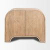 Sorina accent cabinet in light brown wood with reverse fluted arch pattern and curved top